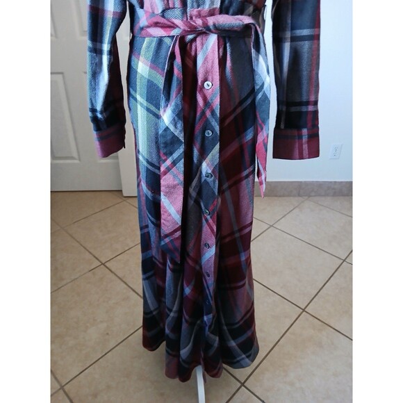 Soft Surroundings Women’s M Plaid Shirt Dress Long Sleeve Button Front Belted - Picture 7 of 12